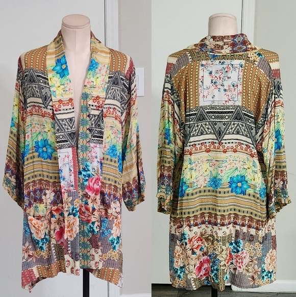 Johnny Was Tops - Johnny Was Multicolor Patchwork  Floral‎ Kimono